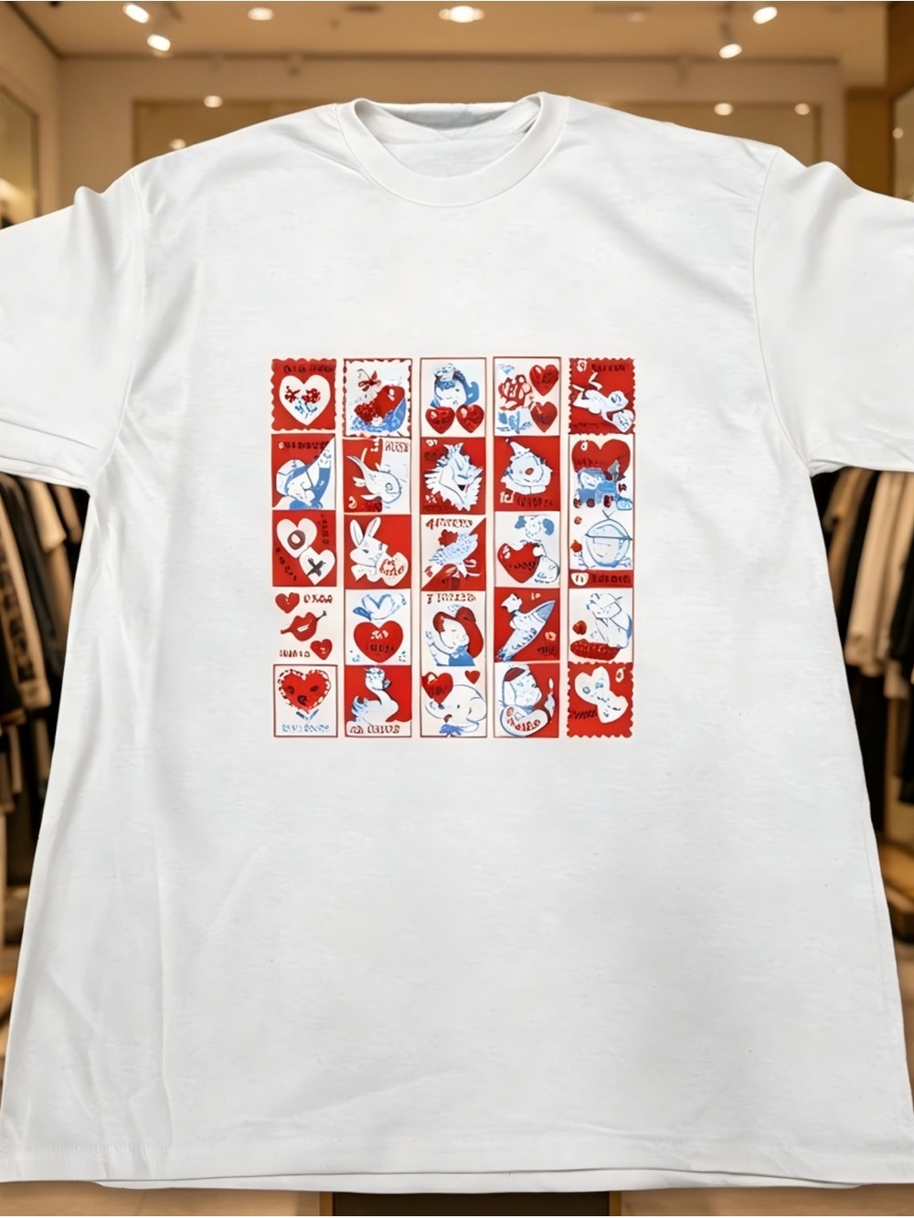 VINTAGE STAMPS VALENTINE TEE White printed T-shirt for both men and women